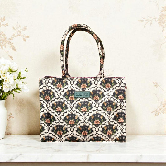 ZELLBURY Elegant  Floral Canvas Tote Bag