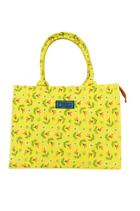TBS Yellow Floral Canvas Tote Bag