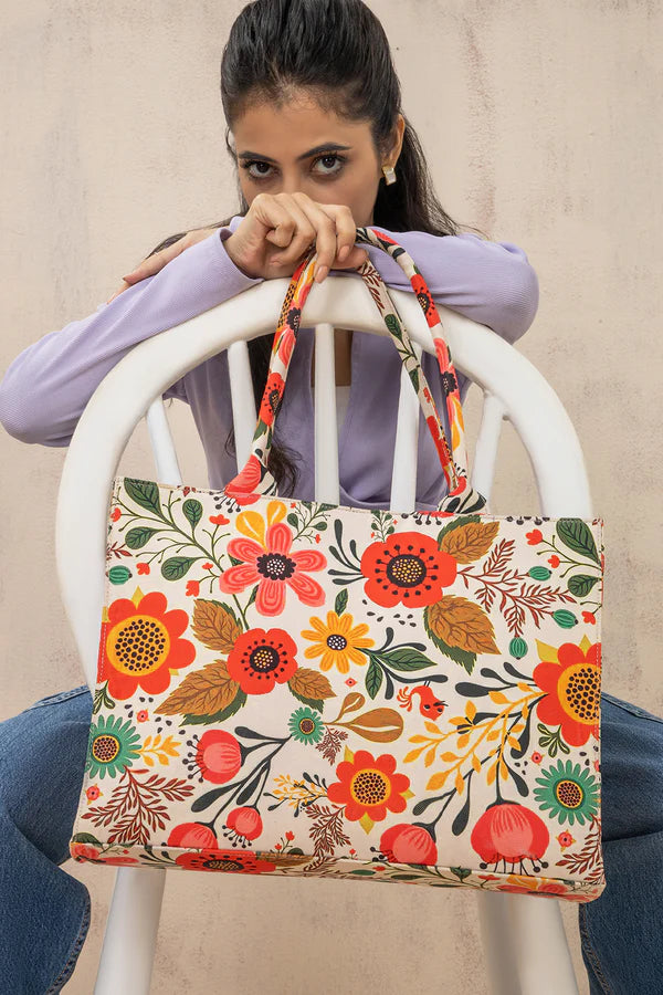 🌸 Floral Canvas Tote Bag – Stylish & Everyday Essential