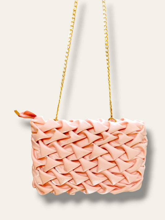 Elegant Textured Crossbody Bag with Gold Chain