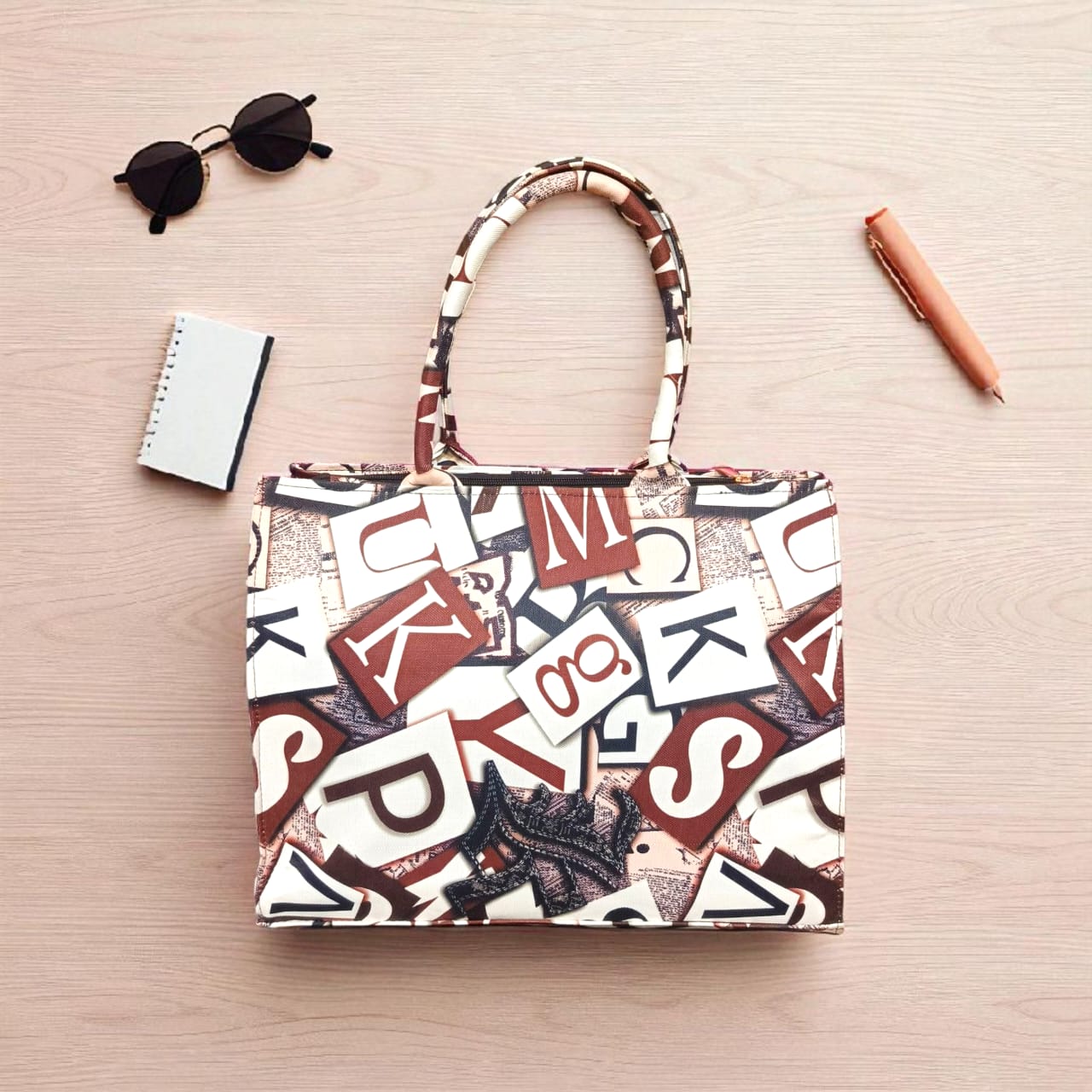 Alphabet Print Canvas Tote Bag – Stylish, Spacious & Durable