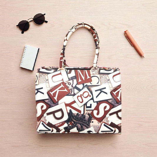Alphabet Print Canvas Tote Bag – Stylish, Spacious & Durable