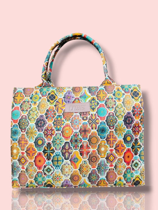 Vibrant Geometric Printed Canvas Tote Bag