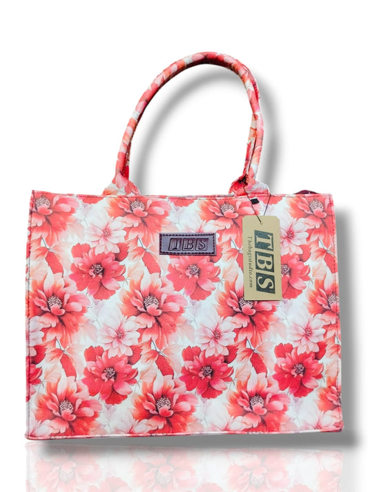 RED Blossom Canvas Tote Bag