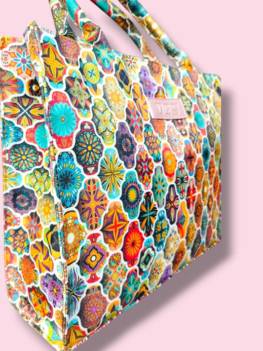 Vibrant Geometric Printed Canvas Tote Bag
